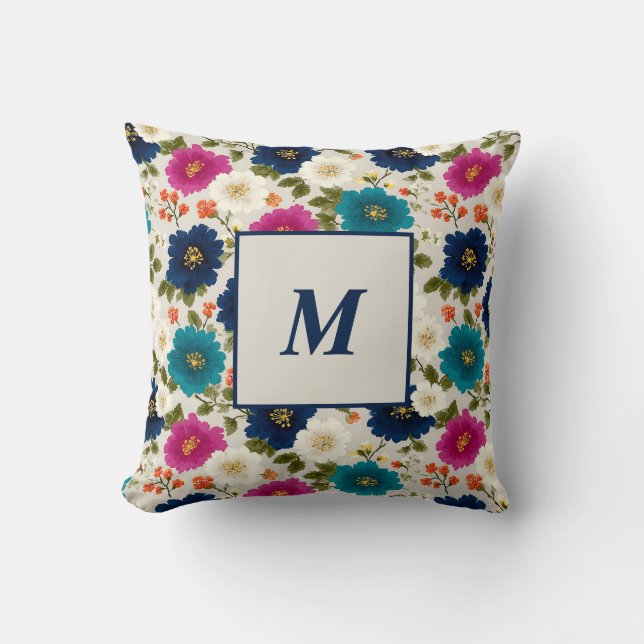 Personalized Monogram – Elegant Modern Floral  Throw Pillow (Front)