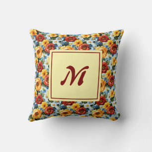Personalized Monogram – Elegant Modern Floral Throw Pillow