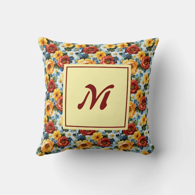 Personalized Monogram – Elegant Modern Floral Throw Pillow (Back)