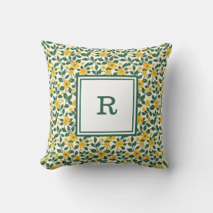 Personalized Monogram - Elegant Modern Floral Throw Pillow