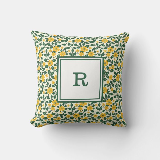 Personalized Monogram - Elegant Modern Floral  Throw Pillow (Front)