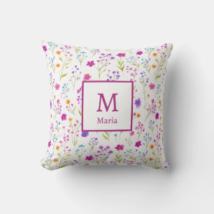 Personalized Monogram - Elegant Modern Floral  Throw Pillow