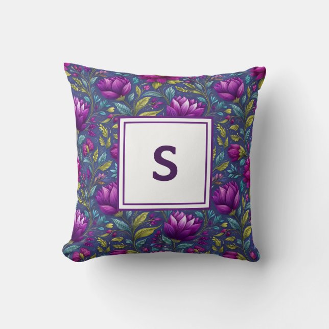 Personalized Monogram – Elegant Modern Floral  Throw Pillow (Front)