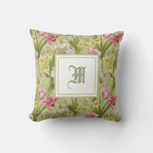 Personalized Monogram - Elegant Modern Floral  Throw Pillow