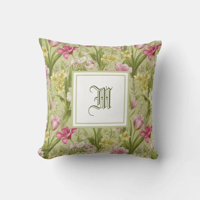 Personalized Monogram - Elegant Modern Floral  Throw Pillow (Front)