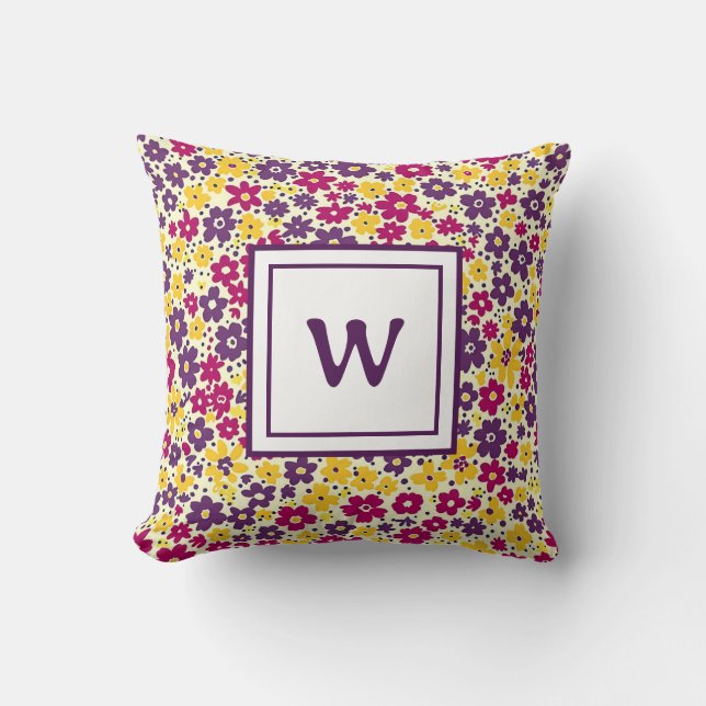 Personalized Monogram - Elegant Modern Floral  Throw Pillow (Front)