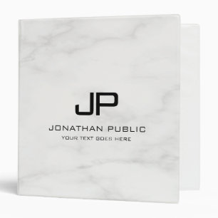 Personalized Monogram Elegant White Marble Design Binder