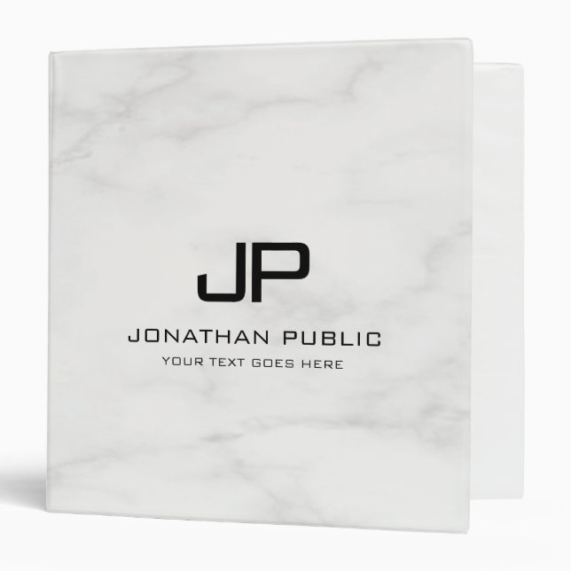 Personalized Monogram Elegant White Marble Design Binder (Front/Inside)