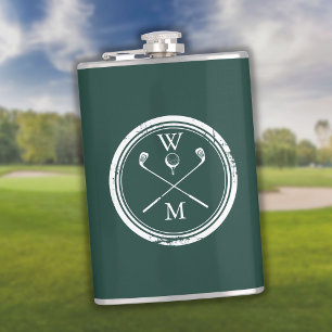 Personalized Monogram Emerald Green Golf  Hip Flask