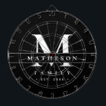 Personalized Monogram family Black white Modern Dartboard<br><div class="desc">Elevate your game nights and gatherings with this Black & White Minimalist Custom Monogram dart board, designed for both style and function. Featuring a sleek, modern black-and-white colour scheme and your personalized family name, monogram and established year, this table makes a statement while keeping the look clean and sophisticated. Great...</div>