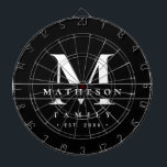 Personalized Monogram family Black white Modern Dartboard<br><div class="desc">Elevate your game nights and gatherings with this Black & White Minimalist Custom Monogram dart board, designed for both style and function. Featuring a sleek, modern black-and-white colour scheme and your personalized family name, monogram and established year, this table makes a statement while keeping the look clean and sophisticated. Great...</div>