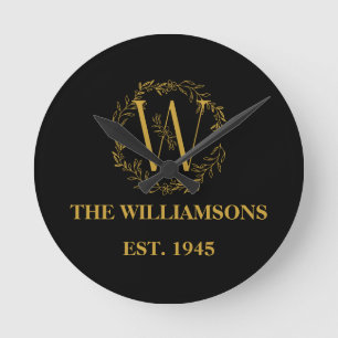 Personalized Monogram Family Initial Round Clock