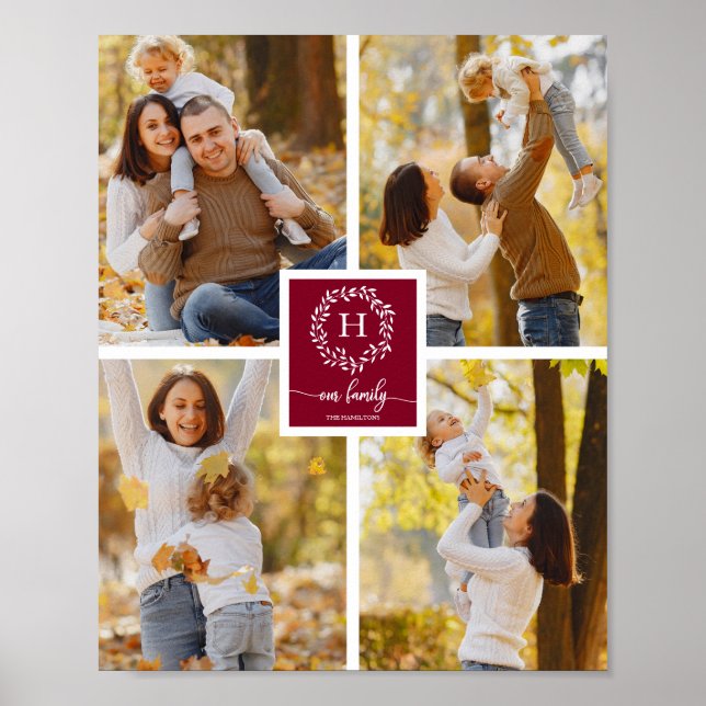 Personalized Monogram Family Photo Collage Poster (Front)