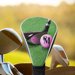 Personalized Monogram Fancy Script Pink Golf Ball Head Cover