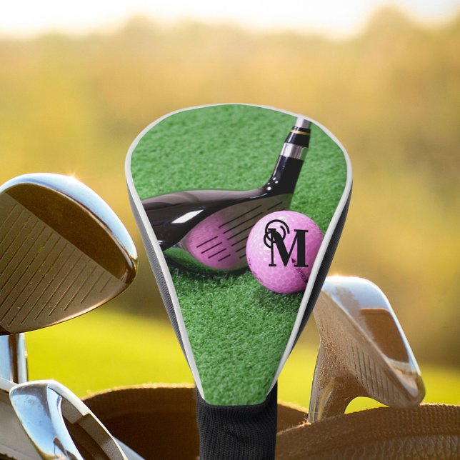 Personalized Monogram Fancy Script Pink Golf Ball Head Cover (Creator Uploaded)