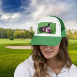 Personalized Monogram Fancy Script Pink Golf Ball Trucker Hat<br><div class="desc">Elevate your golf game with our premium Trucker Hat featuring a photograph of an iron, pink golf ball and black monogram, designed to make a statement on the course. This customizable monogram "M" adds a personal touch, allowing you to showcase your unique style while enjoying superior performance. Perfect for gifts...</div>