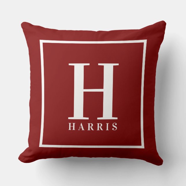Personalized Monogram Farmhouse Christmas Plaid Throw Pillow (Front)
