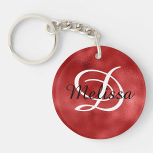 Personalized Monogram Faux Dark Red Foil Photo Keychain