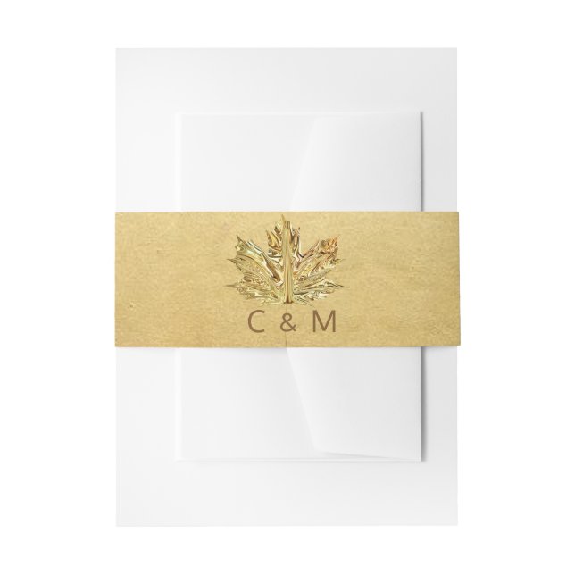 Personalized Monogram Faux Gold Leaf Wedding Invitation Belly Band (Front Example)