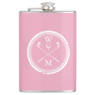 Personalized Monogram Feminine Pink Golf Hip Flask