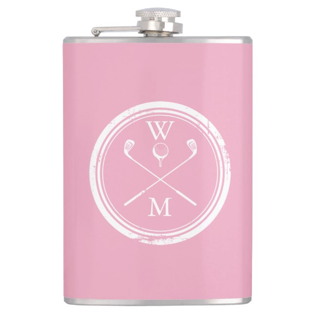 Personalized Monogram Feminine Pink Golf Hip Flask (Front)