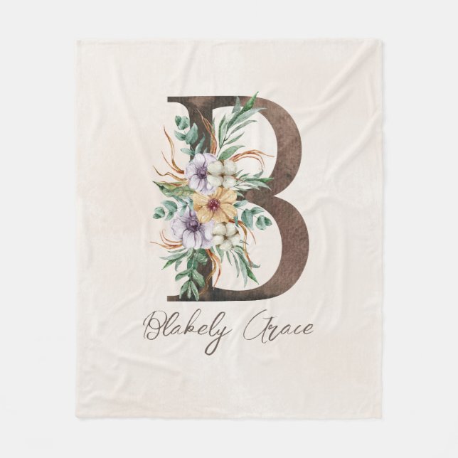 Personalized Monogram Fleece Blanket, Initial B (Front)