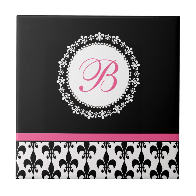 Personalized Monogram Fleur de Lis Tile (Front)