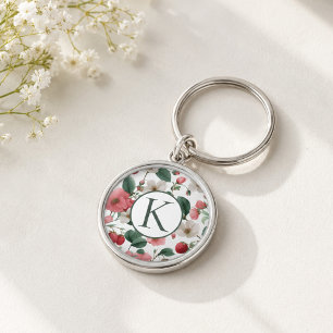 Personalized Monogram Floral Berry Keychain