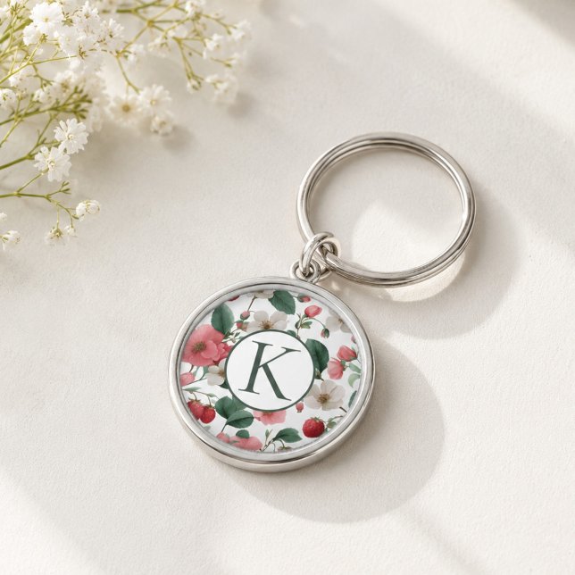 Personalized Monogram Floral Berry  Keychain (Creator Uploaded)