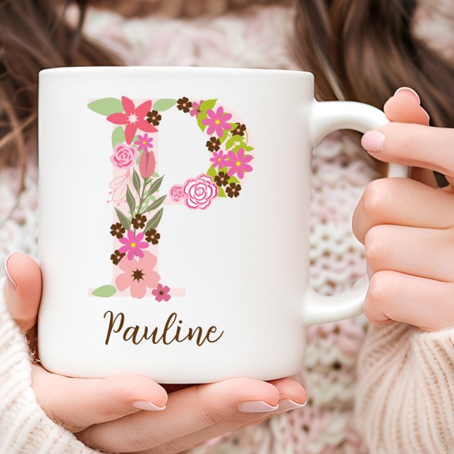 Personalized Monogram Floral Letter P Coffee Mug (Personalized Monogram Floral Letter P Coffee Mug)