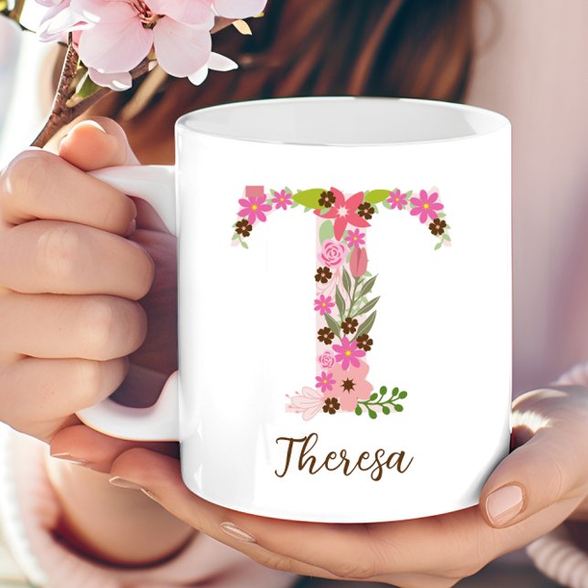 Personalized Monogram Floral Letter T Coffee Mug (Personalized Monogram Floral Letter T Coffee Mug)