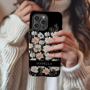 Personalized Monogram Floral Pattern Black iPhone 16 Pro Max Case