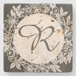 Personalized Monogram Floral Stone Coaster