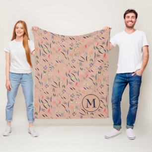 Personalized Monogram Floral Watercolor  Fleece Bl