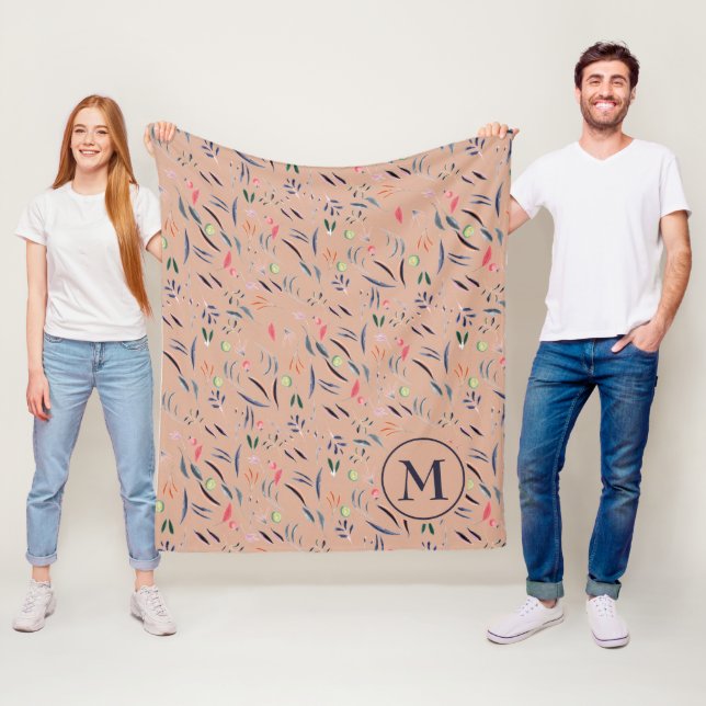 Personalized Monogram Floral Watercolor  Fleece Bl (In Situ)