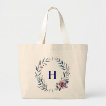 Personalized Monogram Flower Wreath Tote Bag