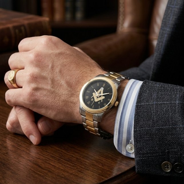 Personalized Monogram Freemason Gifts Black & Watch (Personalized Monogram Freemason Gifts Black & Watch)