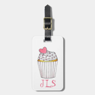 Personalized Monogram Frosted Pink Heart Cupcake Luggage Tag