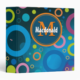Personalized Monogram Geometric Circles BLUE Binder