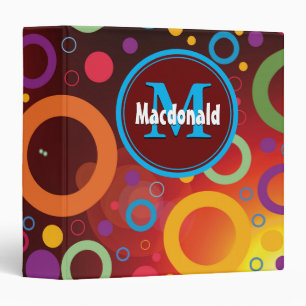 Personalized Monogram Geometric Circles ORANGE Binder