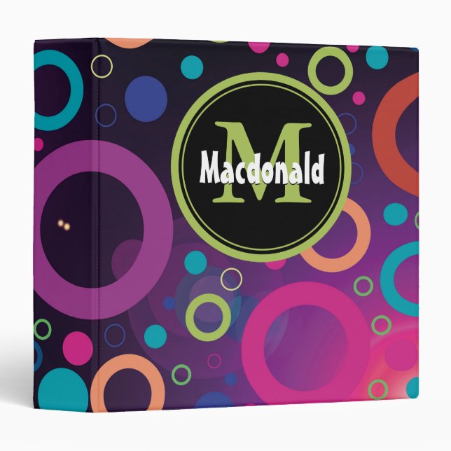 Personalized Monogram Geometric Circles PURPLE Binder (Front/Spine)