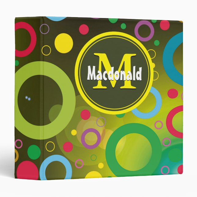 Personalized Monogram Geometric Circles YELLOW Binder (Front/Spine)