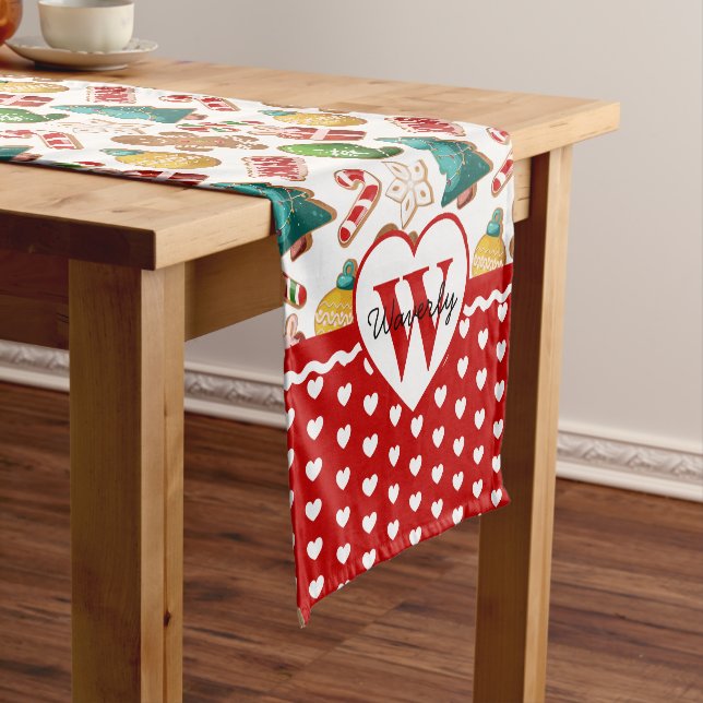 Personalized Monogram Gingerbread Cookie Christmas Short Table Runner (In Situ)