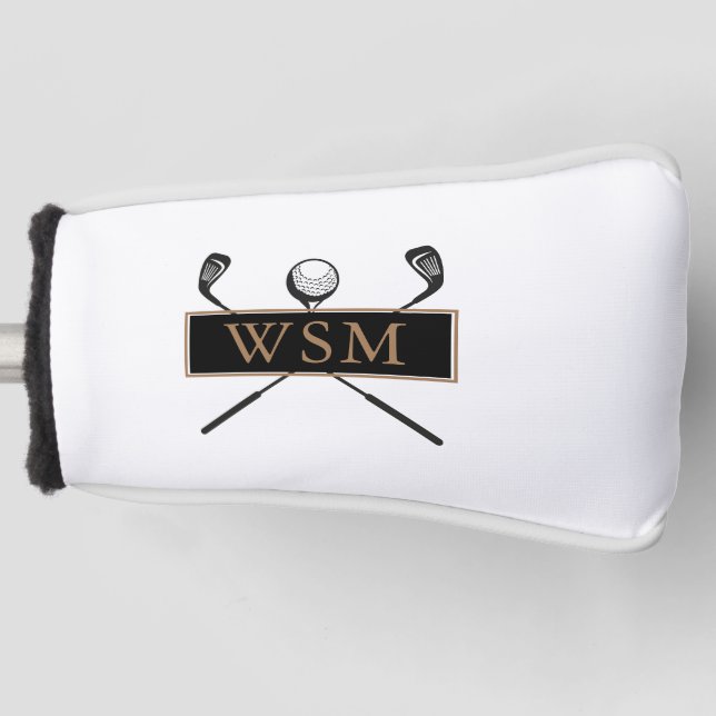 Personalized Monogram Gold and Black Stylish Golf Head Cover (Front)