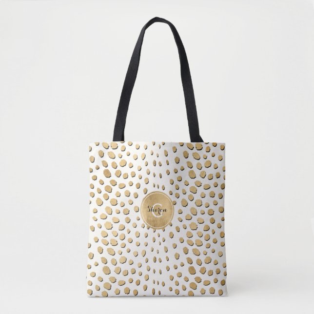 Personalized Monogram Gold Cheetah Animal Print Tote Bag (Front)