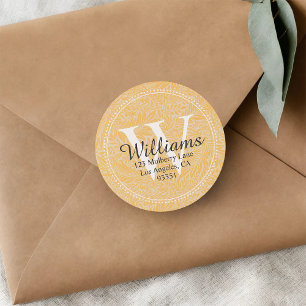 Personalized Monogram Gold Floral Return Address Classic Round Sticker