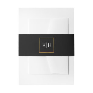 Personalized Monogram Gold Foil Black Wedding Invitation Belly Band