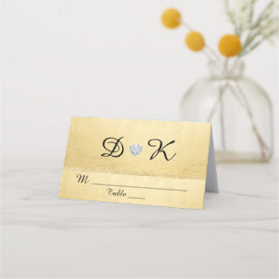 Personalized Monogram Gold Heart Diamond Wedding Place Card