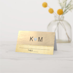 Personalized Monogram Gold Heart Diamond Wedding Place Card
