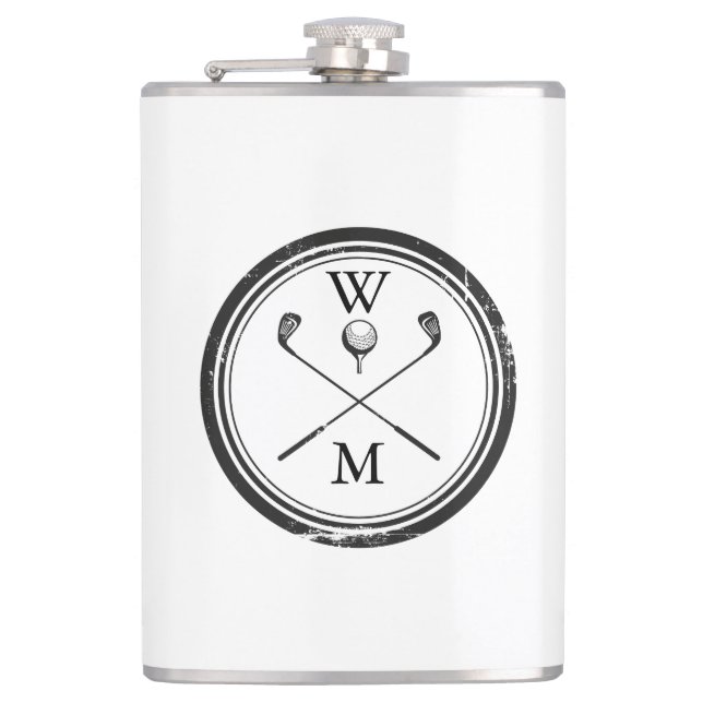 Personalized Monogram Golf Clubs Ball Hip Flask (Front)